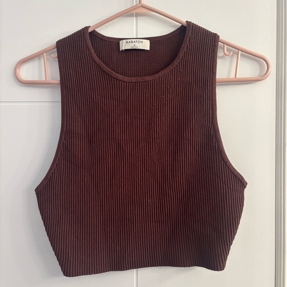 Babaton Tops - Aritzia Babaton Cropped Knit Tank Top Ribbed Burgundy Size M Minimalist